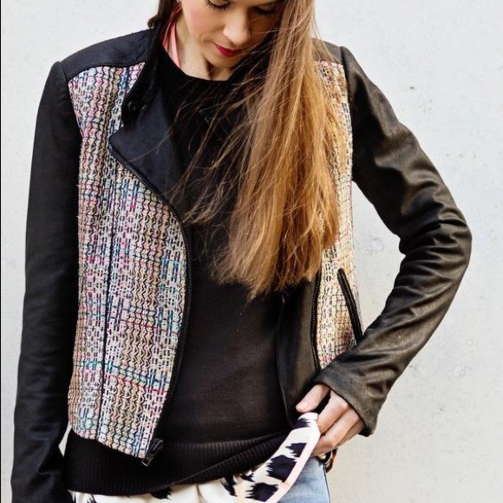 Theory Multicolor and Black Leather Jacket